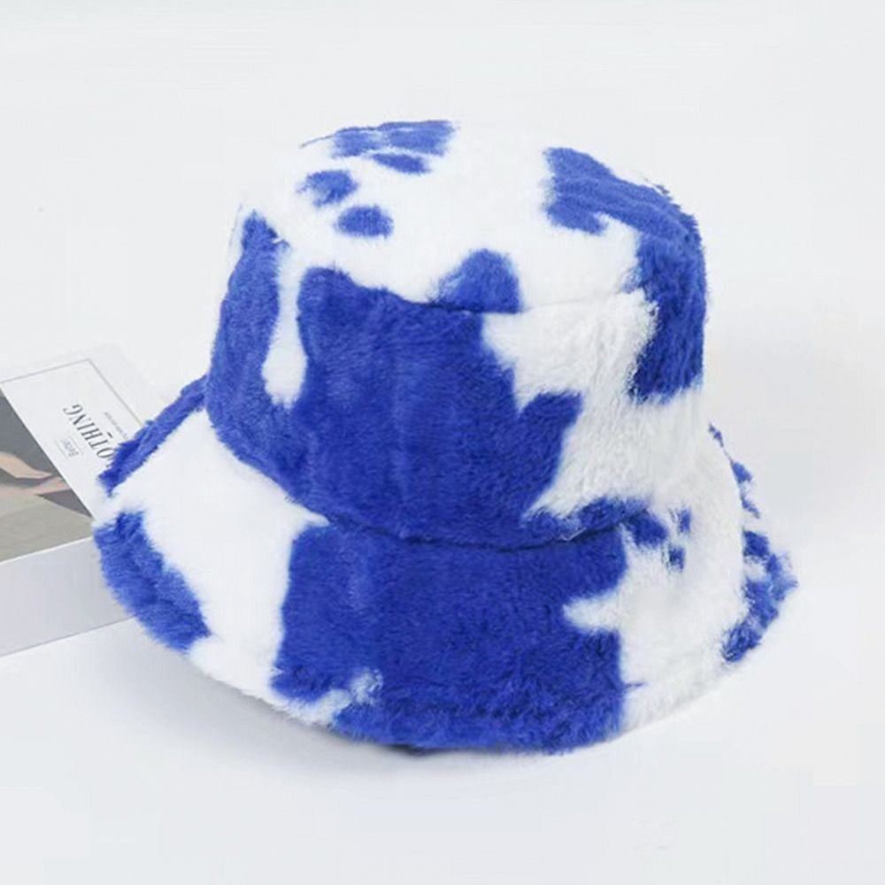 Winter Bucket Hat Women's Fashion Milk Cow Grain Panama Warm Hats Female Vintage Faux Fur Fisherman Cap Hats For Women Casual