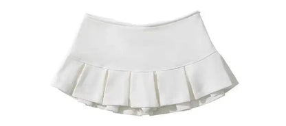 Mooyufon Fabric Y2K Mini Skirt Women Low Waist Wide Pleat Light Grey Sexy Vintag