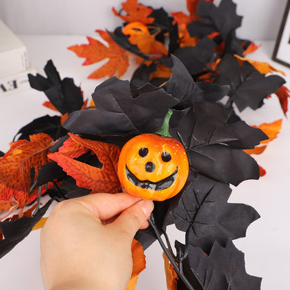 Halloween Artificial Vines Red Black Autumn Maple Leaves Fake Garland For Home Christmas Thanksgiving Party Fireplace Fall Decor