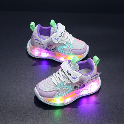 Disney Children Led Shoes Kids Girls Sneakers Frozen Elsa Princess Lighting Shoes Pink Purple Casual Sports Shoes Size 21-31