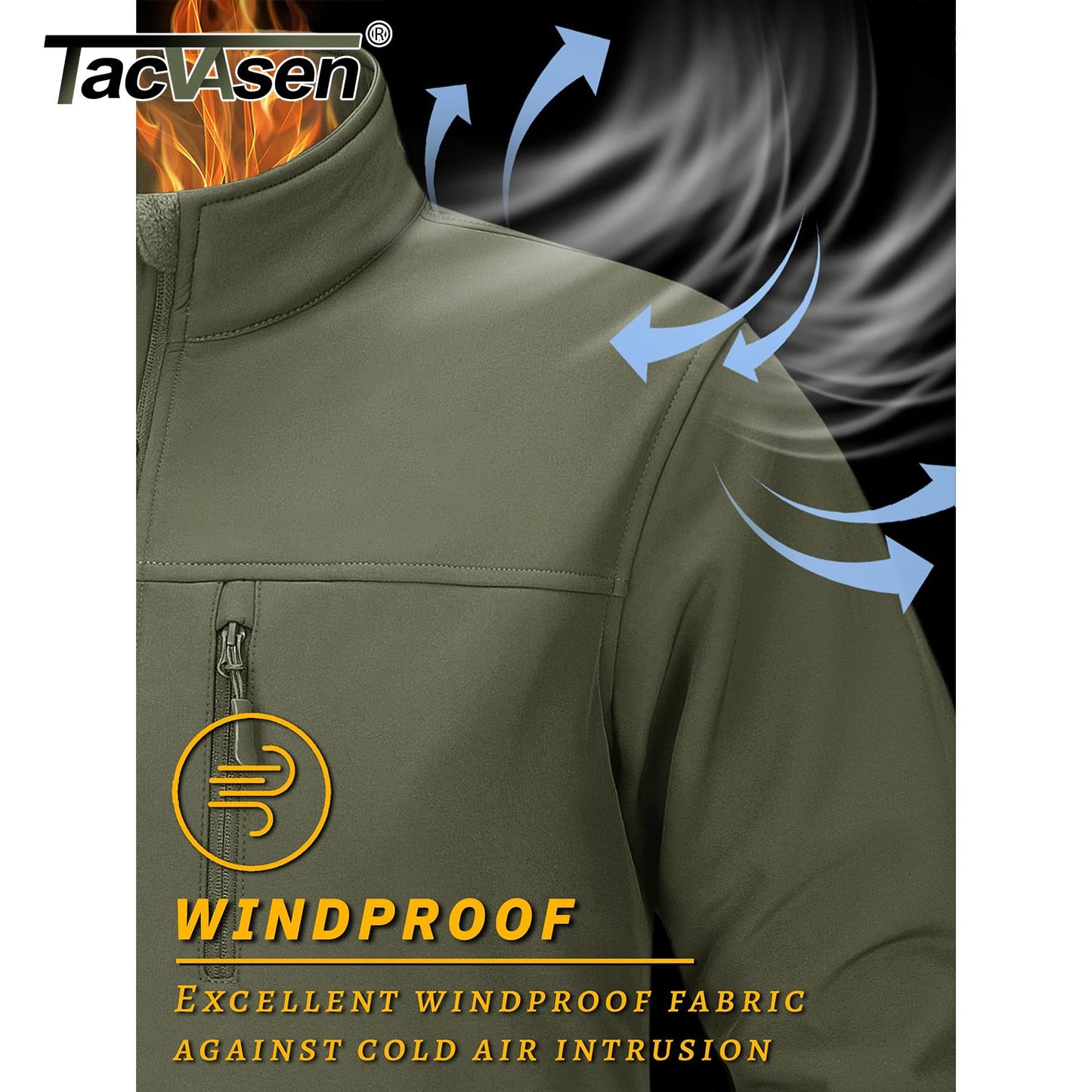 TACVASEN Waterproof Fleece Lining Windbreaker Mens Winter Work Jackets Zipper Pocket Casual Coats Full Zip Outwear Tops