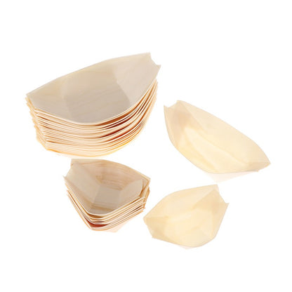 50Pcs Wood Boats Plates Sushi Salad Dessert Bowl Wood Serving Bowl Disposable Sushi Serving Trays Sushi Boat Plates