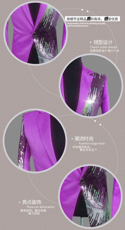 HOO 2025 Men's Color Matching Casual blazer Fashion Host Performance Sequined Dress