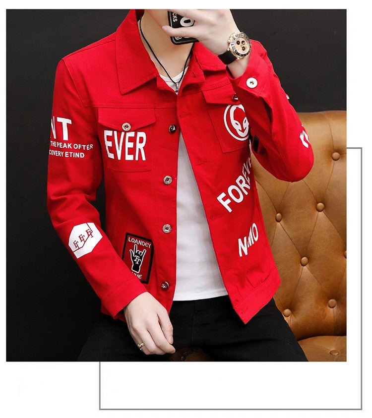spring autumn New Men's Casual Cotton Denim Jacket Classic Style Fashion Slim Washed Retro Letter printing Jean Casual Coats
