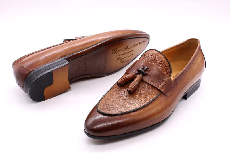 FELIX CHU Men's Genuine Leather Tassel Loafers Italian Luxury Fashion Slip-On Dress Shoes for Parties Weddings Casual Wear