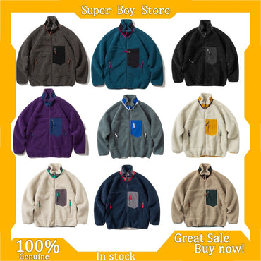 Pata Outdoor Windproof Hiking Fleece Jacket Imitation Lamb Wool Stand Collar Zipper Fleece Jacket Polar Fleece Warm Couple Coat