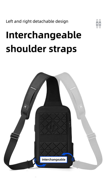 HK Anti-theft Men's Shoulder Bag Waterproof Chest Crossbody Bag with USB Oxford Leisure Satchel Multi-Pockets Sling Bag for Male