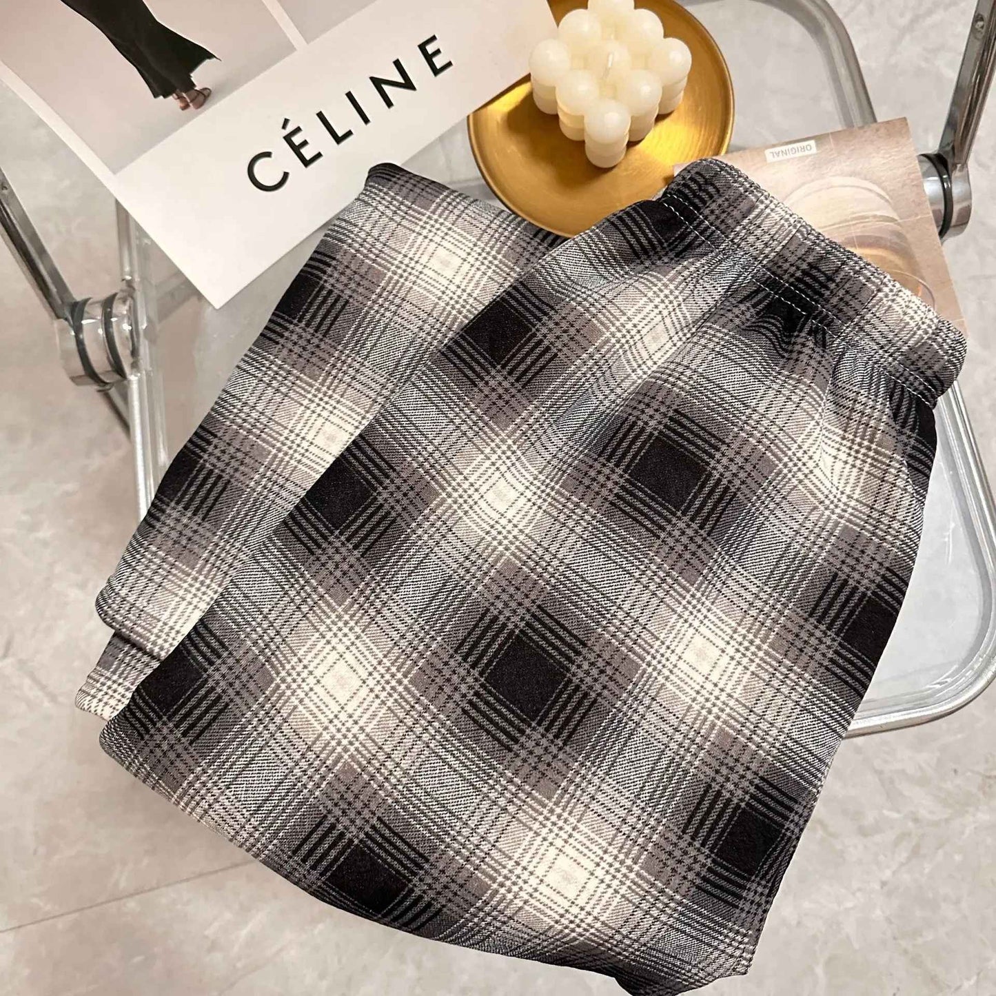 Lamb Velvet Fleece Lined Plaid Wide Leg Pants High Waist Straight Cut Winter New Casual Trousers for Women Korean Style