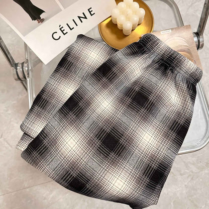 Lamb Velvet Fleece Lined Plaid Wide Leg Pants High Waist Straight Cut Winter New Casual Trousers for Women Korean Style