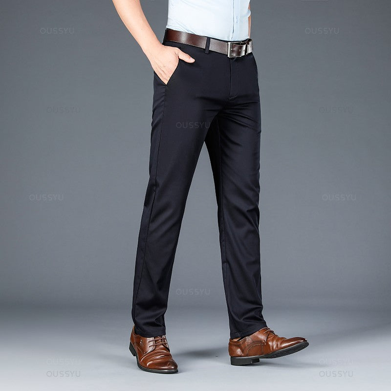 Spring Summer Straight Suit Pants Men Cotton Business Stretch Royal Blue Khaki Black Thin Office Formal Trousers Male Size 40 42