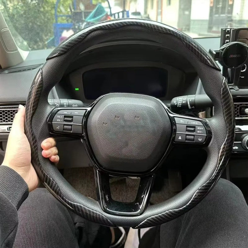 Capa de Volante de Carro 3 Peças Laser Fibra de Carbono Silicone 1K Couro de Microfibra PVC Reforçador de Volante Antiderrapante Universal