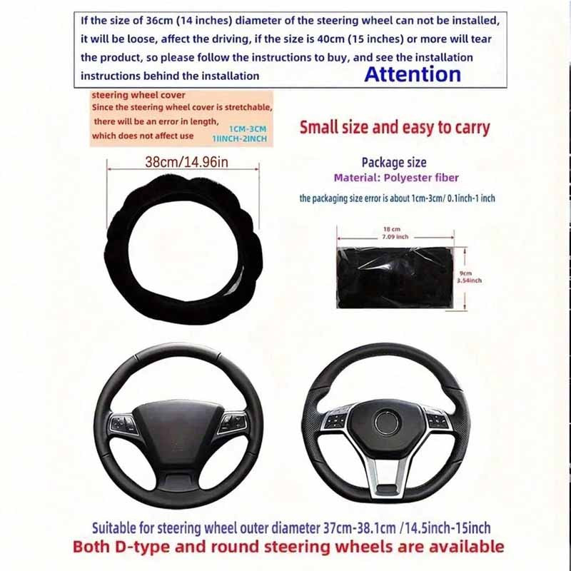 Plush Warm Winter Car Steering Wheel Cover, Universal Fluffy Warm Winter Steering Wheel Protector, Elastic Anti-Slip Car Steerin