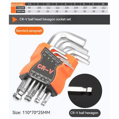 9PCS/Set L Type Double-End Screwdriver Hex Wrench Set Allen Key Hexagon Flat Ball Torx Star Head Spanner Key Set Hand Tools