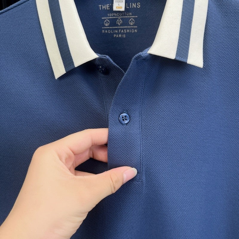 Men's 100% Cotton Original Design Printed Long Sleeved Polo Shirt Spring Autumn Simple Fashion Business Lapel T-shirt Men's Wear