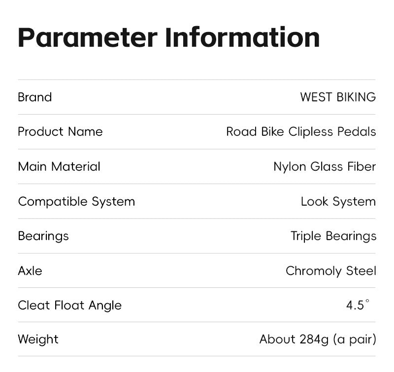 WEST BIKING Road Bike Pedals Nylon Bicycle Locking Pedals Cycling Bearing Cleats Clipless Pedal Look System With Locking Plates