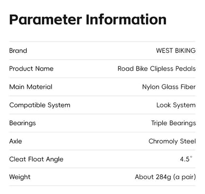 WEST BIKING Road Bike Pedals Nylon Bicycle Locking Pedals Cycling Bearing Cleats Clipless Pedal Look System With Locking Plates