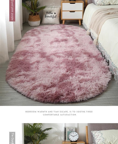 Tie-Dye Oval Living Room Rug Comfortable Soft Home Decor Floor Cushion Sofa Eend Table Bedroom Fluffy Non-Slip Plush Bed Rug