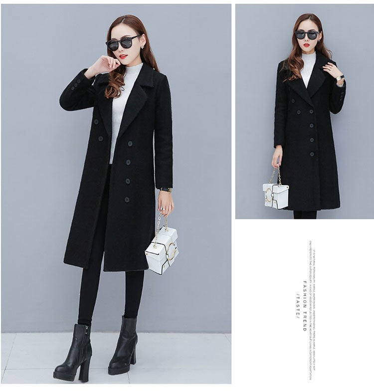 Medium-Length Women's Woolen Jacket Spring Autumn Winter Warm Simple Long Sleeve Overcoat Long Style For All Seasons