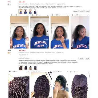 Extensões de Cabelo Afro Crespo Cacheado Rabo de Cavalo com Cordão Clip-in Extensões de Cabelo Humano Rabo de Cavalo Peças de Cabelo Crespo Cacheado Mongol