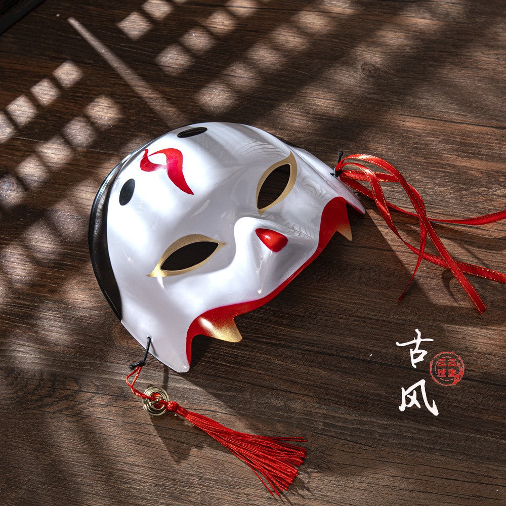 Half Face COS Ancient Style Red Makeup Awakening Headwear Face Mask Japanese Fox Halloween Mask