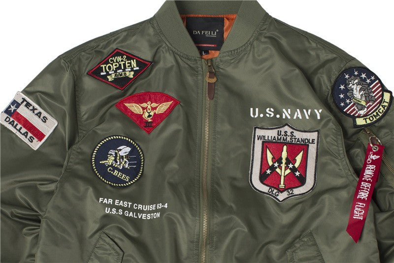 High Quality Military Fashion Casual Boy Youth Lightweight Top Gun Patch Embriodey Streetwear Ma1 Satin Flight Bomber Jacket Men