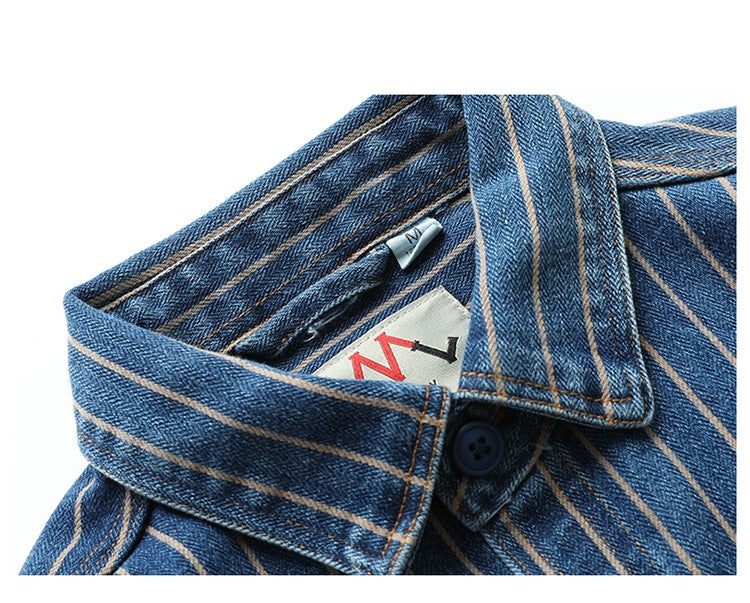 American Retro Workwear Long Sve Denim irt Loose Casual Striped ket irt Youth Trend Autumn Wear Iron Free