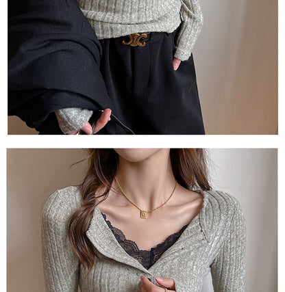 Lace Slim-fitting Bottoming Shirt Fake Two Piece Long Sleeve T-Shirt Women Chic Button Pit Striped Tops Autumn Winter Base Tees