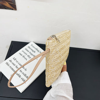 Weaving Bag Fashion Ladies Wristlet Clutch Women Daily Money Phone Clutch Straw Woven Coin Purse Beach Wallet Card Business Bag