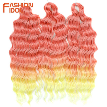 FASHION IDOL Cabelo de Crochê Torção Laranja Extensões de Cabelo Trançado de Onda Profunda Sintética Cabelo Onda de Água 24 Polegadas Fibra Resistente ao Calor