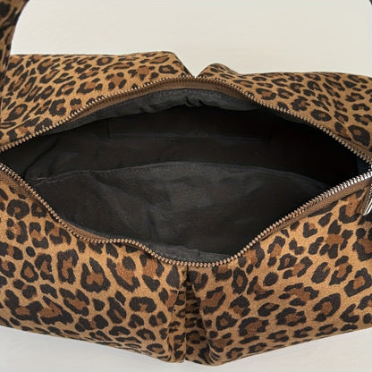 Retro Suede Leopard Print Saddle Bag for Women, Trendy Autumn and Winter Fashion, Underarm Bag, Large Capacity Handbag