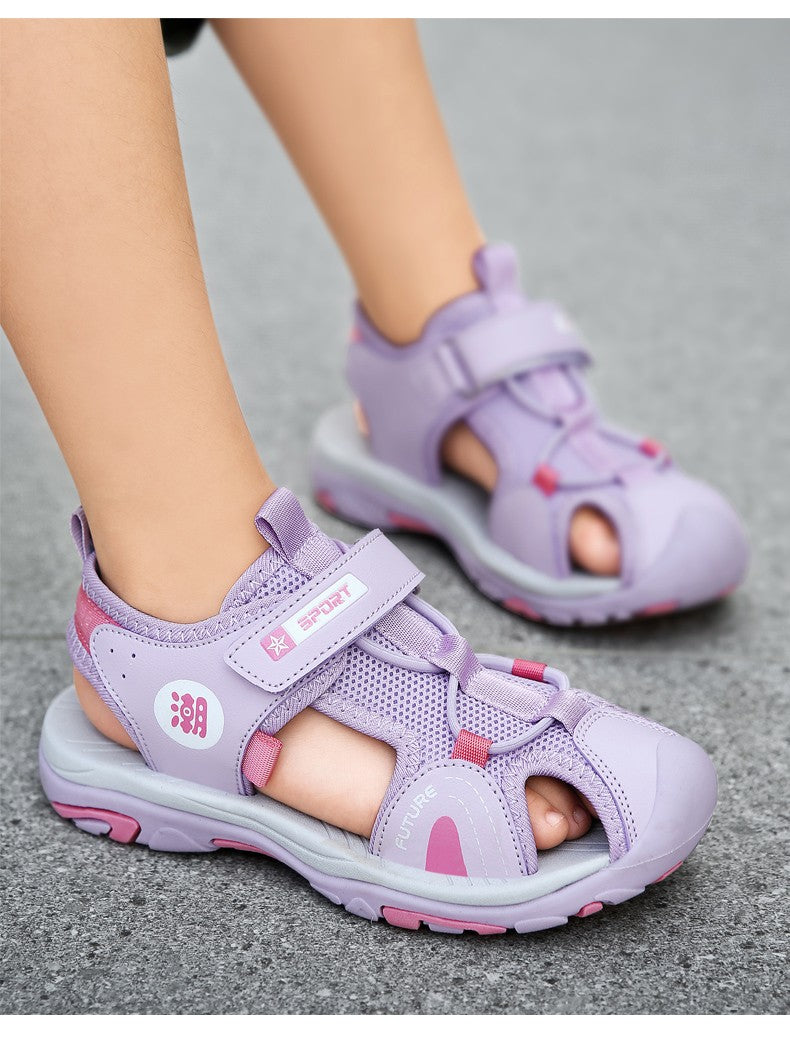 Summer Beach Water Children Sandals Fashion Shoes Outdoor Non-slip Soft Bottom Shading Leather Boys Comfortable Shoes Girls