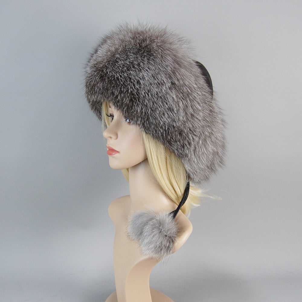 Nova Touca de Luxo de Inverno 100% Pelo de Raposa Natural Toucas de Pelo de Raposa Real de Qualidade para Mulheres Toucas de Pelo de Raposa Genuíno para Meninas