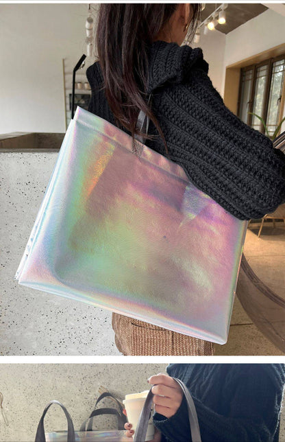 10Pcs Reusable Silver Laser Tote Bag Durable Non Woven Gift Shopping Bag for Wedding Bridesmaid Party Birthday Eco Friendly