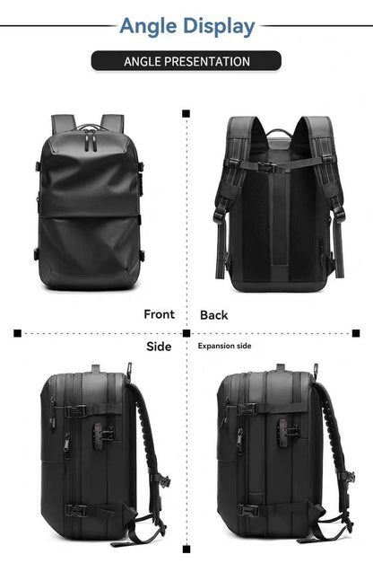 Mochila de viagem a vácuo, sistema de compressão de ar expansível à prova d'água com trava TSA, mochila de viagem