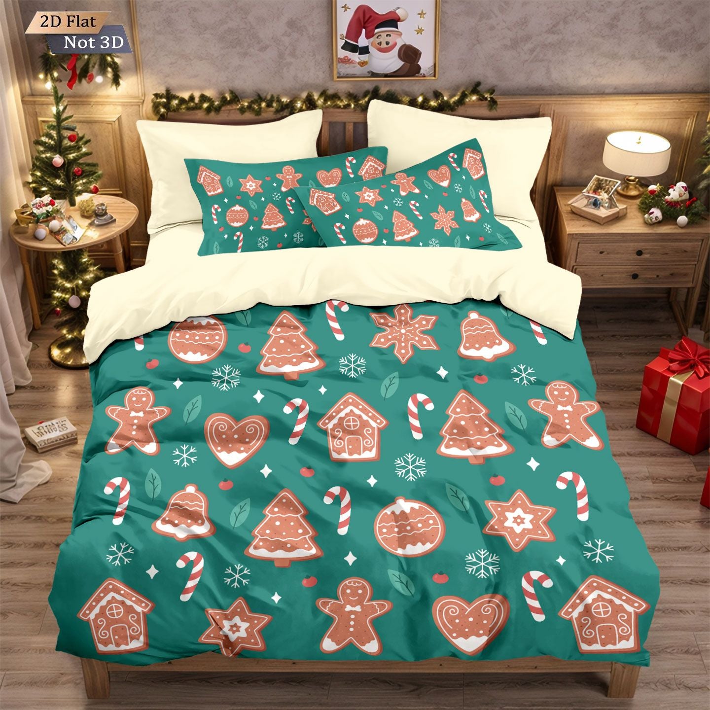3pcs Merry Christmas Green Printed Chipless Quilt Set, Multi Size Soft Dormitory Bedding, Holiday Decoration Machine Washable