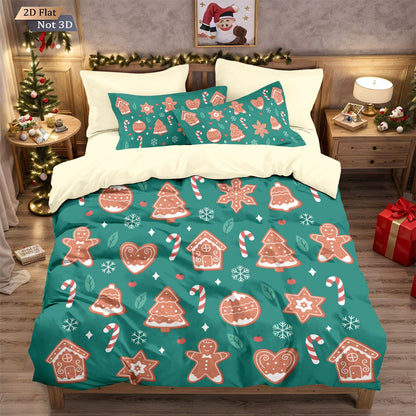 3pcs Merry Christmas Green Printed Chipless Quilt Set, Multi Size Soft Dormitory Bedding, Holiday Decoration Machine Washable