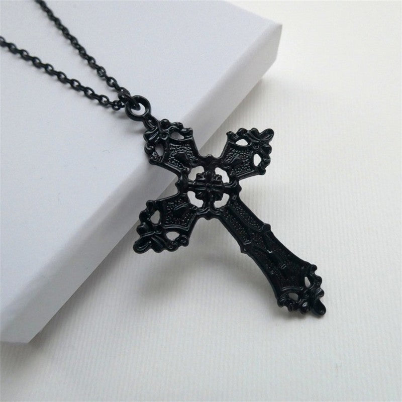 Gothic Cross Necklace For Women Men Punk Hollow Flower Cross Charms Choker Chain Vampires Pendant Jewelry Party Accessories Gift
