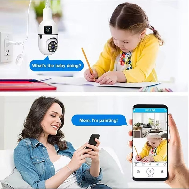 8MP WiFi IP Camera E27 Bulb Dual Lens Wireless Cam Baby Monitor Two-way Audio AI Human Tracking Smart Home Surveillance Camera