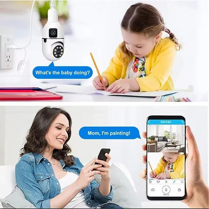 8MP WiFi IP Camera E27 Bulb Dual Lens Wireless Cam Baby Monitor Two-way Audio AI Human Tracking Smart Home Surveillance Camera
