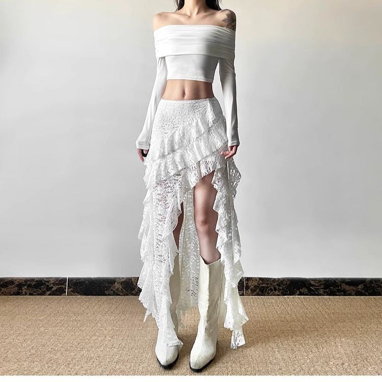 Gothic Skirt 2000s Summer Women's Clothes Gyaru Kpop Streetwear Lace High Waist Casual Aesthetic Long Skrit Femme Hip Hop Skirts