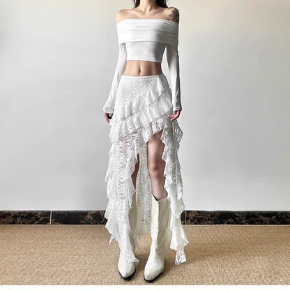 Gothic Skirt 2000s Summer Women's Clothes Gyaru Kpop Streetwear Lace High Waist Casual Aesthetic Long Skrit Femme Hip Hop Skirts