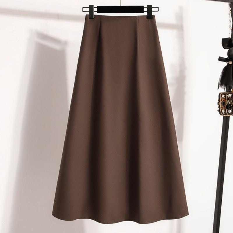 A-Line Mini Skirt High Waist Mid Length Skirts Women's Slimming Black Autumn Elastic Waist Design Solid Color Versatile Skirt
