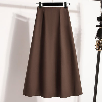 A-Line Mini Skirt High Waist Mid Length Skirts Women's Slimming Black Autumn Elastic Waist Design Solid Color Versatile Skirt