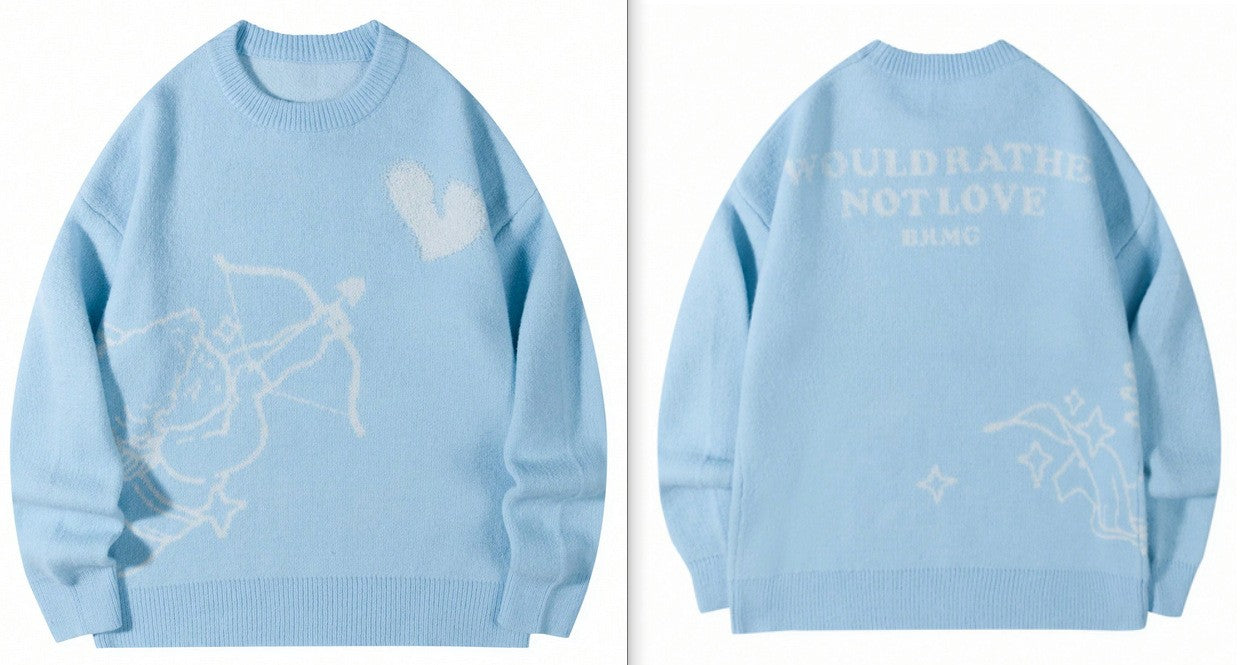 Men's Knitted Sweater Angel Love Heart Design Faionable Urban Sle Winter Season Long Sve round Ne Pullover New Arrival