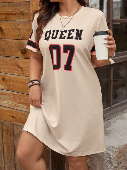 Plus Size Women's Summer Music Festival Pattern Sporty Casual Letter Print Fashionable 07 Printed Jersey Tenniscore Dress