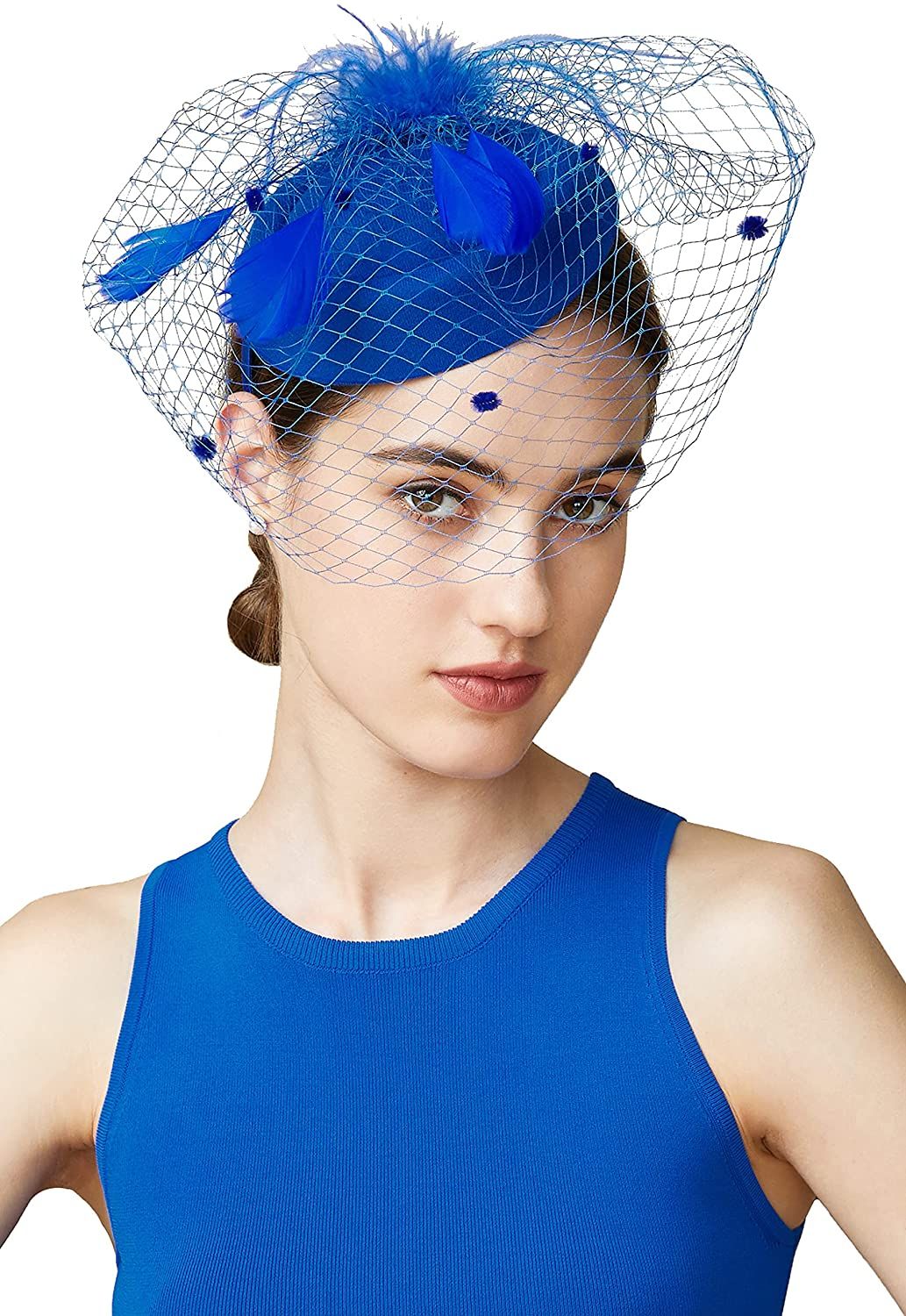 Fascinator Hat Veil Feather Fascinator Hair Clip Tea Party Pillbox Derby Hat Fascinator Bridal Wedding Veil