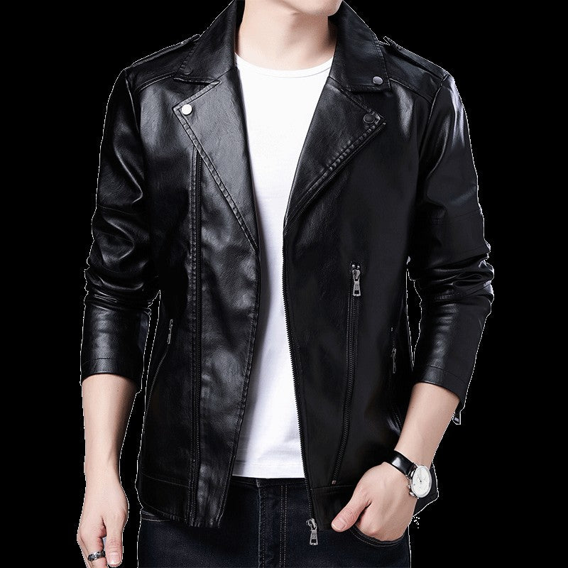 Men's Black PU Leather Jacket Men's  Zipper Leather Jacket Vintage Men's Leather Jacket Men's Leather Motorcycle Jacket