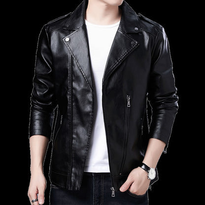 Men's Black PU Leather Jacket Men's  Zipper Leather Jacket Vintage Men's Leather Jacket Men's Leather Motorcycle Jacket