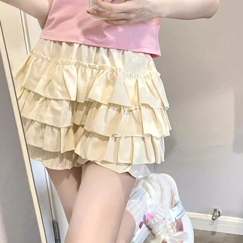 Gidyq High Waist Women Mini Skirts Summer Korean Fashion Ruffle Ball Gowns Skirts Casual Female All Match Cute A Lien Skirt New