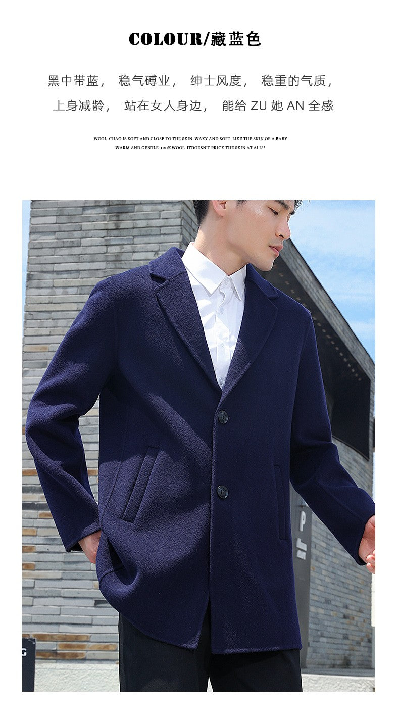100% Wool Hand-Sewn Men's Coat Long Overcoats Boy Buttons Cardigan Long-style Woolen Coats Overcoat 2024 New